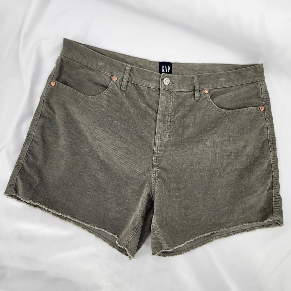 Gap Womens Earthy Indie Granola Corduroy Shorts Size 16 Olive Green Festival